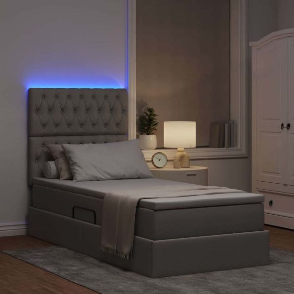 Легло с място за съхранение и LED Таупе 90 x 190 cm Полиестер