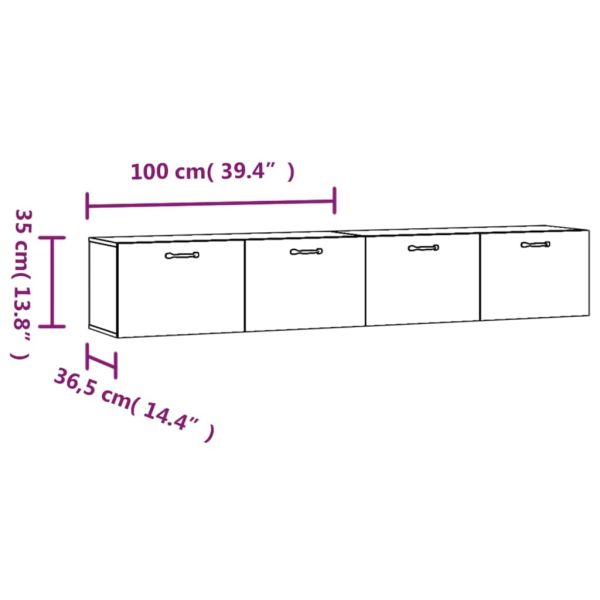 Стенни шкафове 2 бр бетонно сиви 100x36,5x35 см инженерно дърво