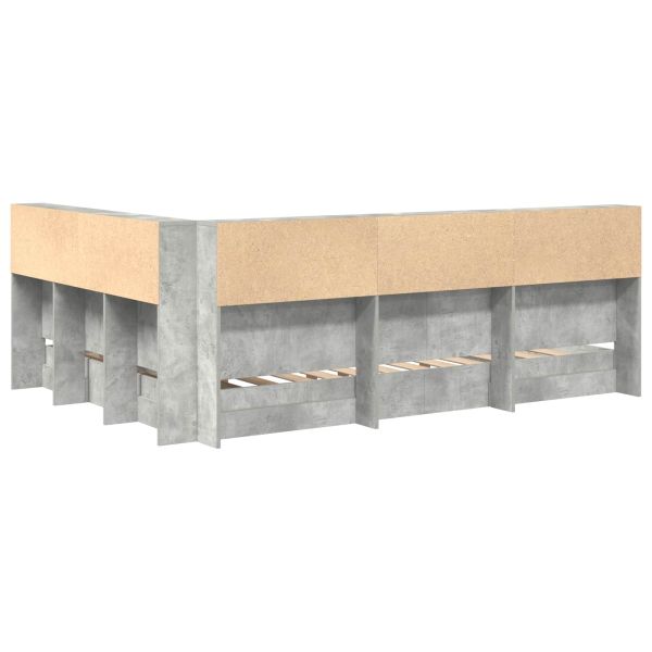 Легло с библиотека Бетонно сиво 160 x 200 cm Инженерно дърво