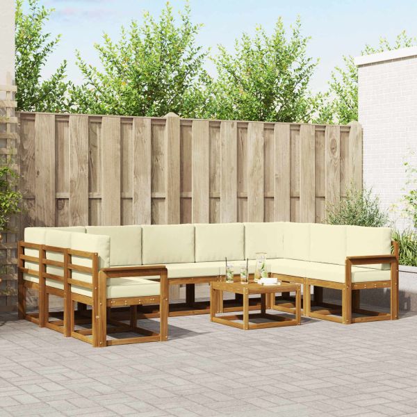 Комплект дивани за открито 10 pcs Натурален и Крема