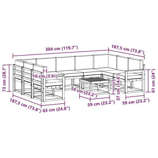 Комплект дивани за открито 10 pcs Натурален и Крема