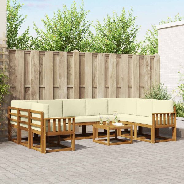 Комплект дивани за открито 10 pcs Натурален и Крема