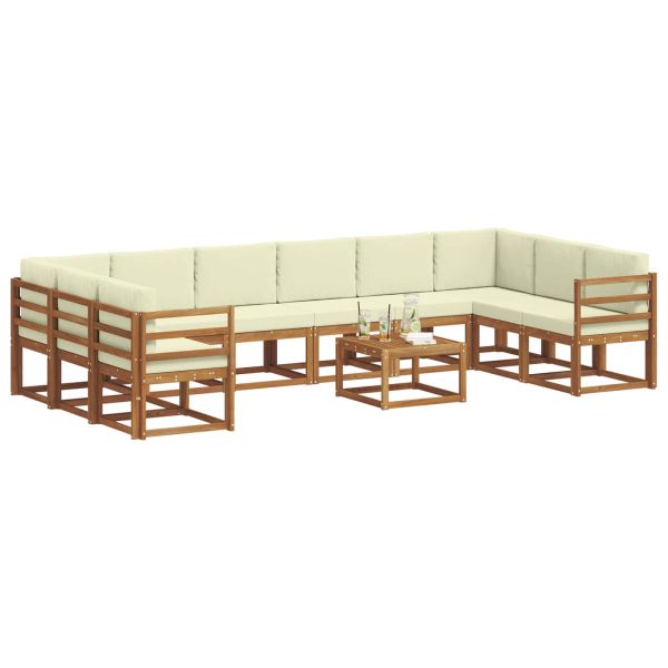 Комплект дивани за открито 11 pcs Натурален и Крема