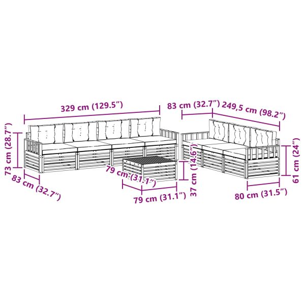 Комплект дивани за открито 8 pcs Натурален и Крема