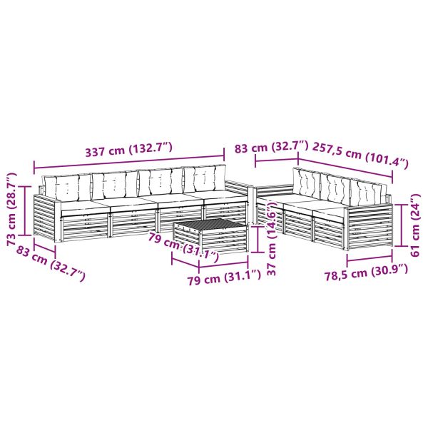 Комплект дивани за открито 8 pcs Натурален и Крема