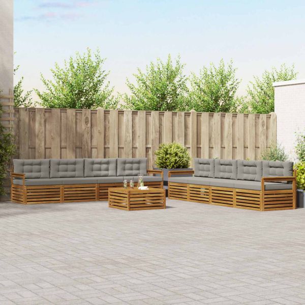 Комплект дивани за открито 9 pcs Естествено и светло сиво