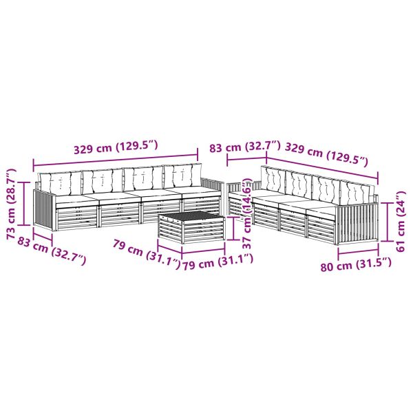 Комплект дивани за открито 9 pcs Натурален и Бежов