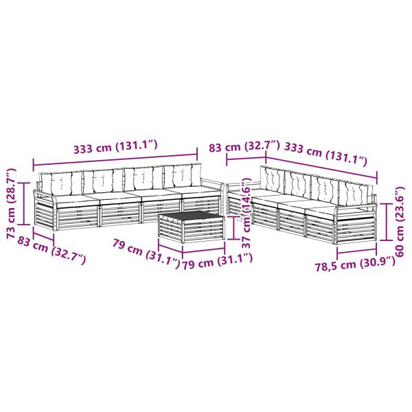 Комплект дивани за открито 9 pcs Натурален и Крема