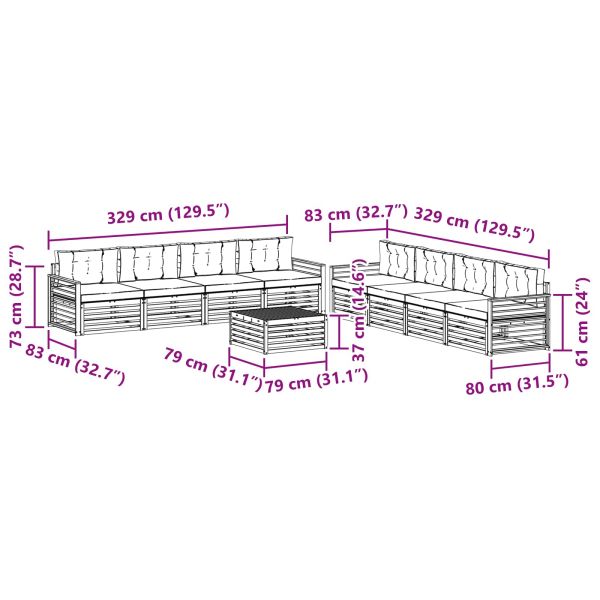 Комплект дивани за открито 9 pcs Естествено и светло сиво