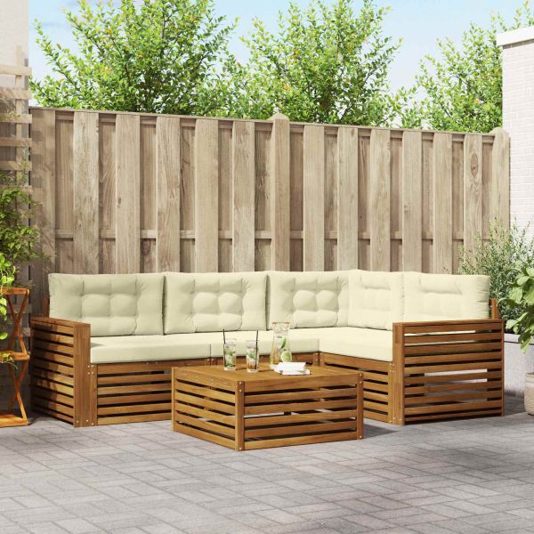 Комплект дивани за открито 5 pcs Натурален и Крема