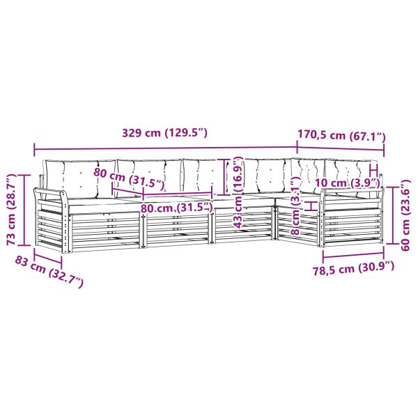 Комплект дивани за открито 5 pcs Натурален и Бежов