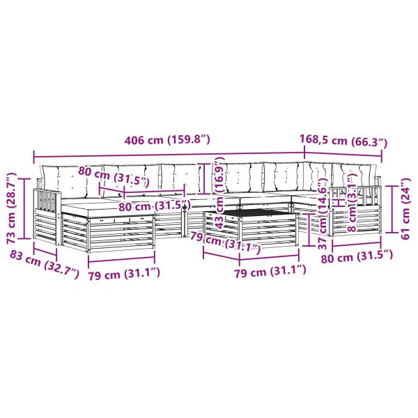 Комплект дивани за открито 8 pcs Натурален и Крема