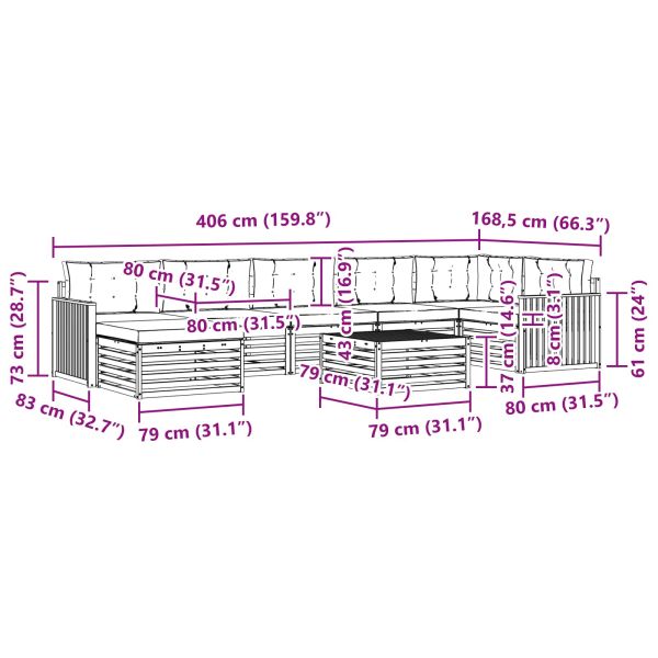 Комплект дивани за открито 8 pcs Натурален и Антрацит