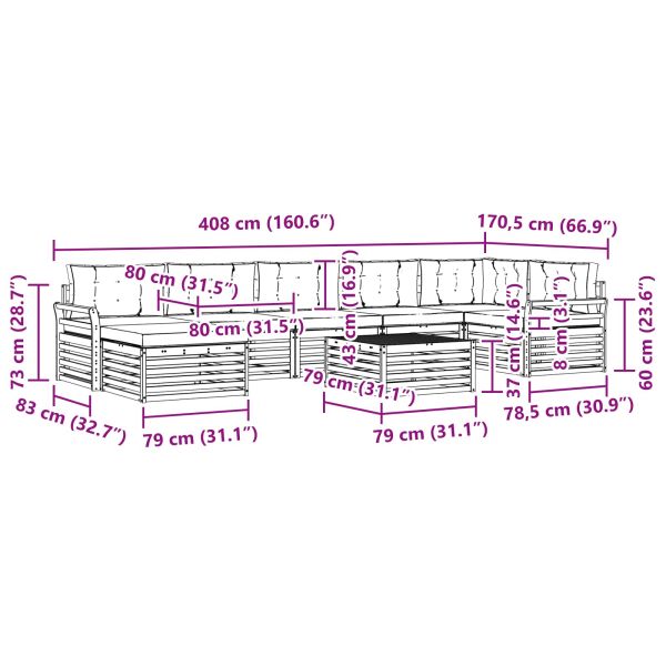 Комплект дивани за открито 8 pcs Натурален и Антрацит