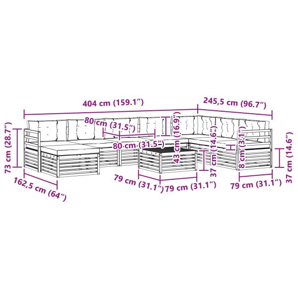 Комплекти дивани 9 pcs Натурален и Крема Солидно акациево дърво