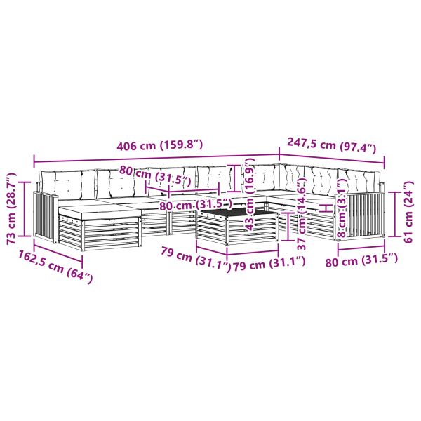 Комплекти дивани 9 pcs Натурален и Бежов Солидно акациево дърво
