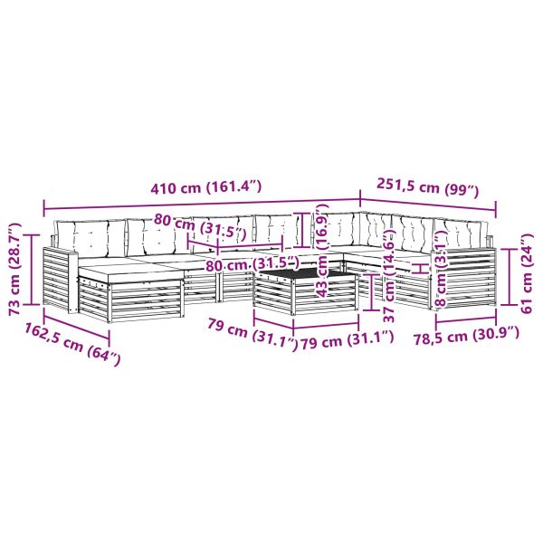 Комплекти дивани 9 pcs Натурален и Бежов Солидно акациево дърво
