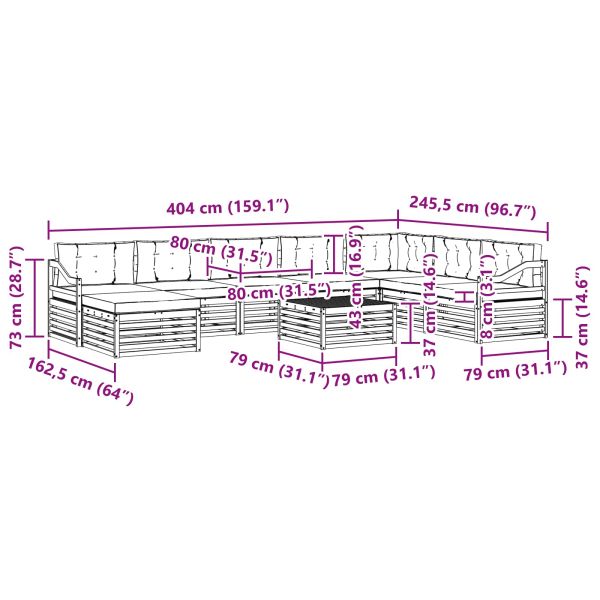 Комплекти дивани 9 pcs Натурален и Бежов Солидно акациево дърво