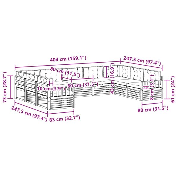 Комплекти дивани 9 pcs Натурален и Бежов Солидно акациево дърво