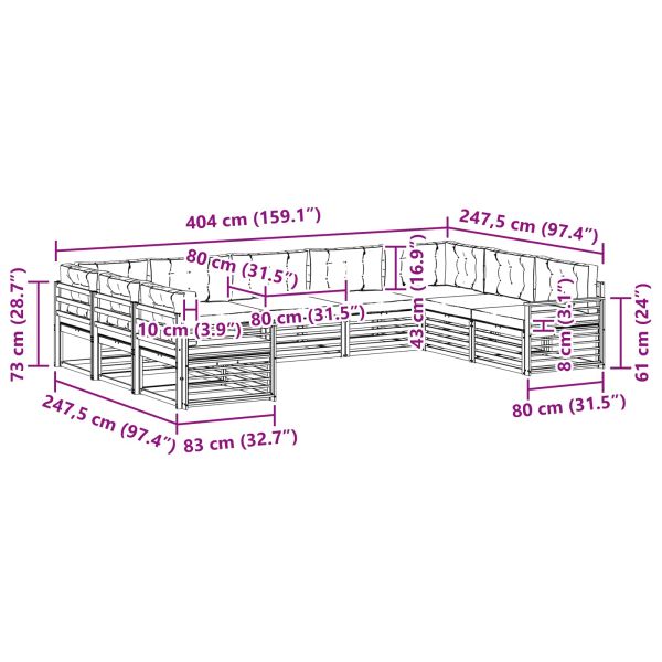 Комплекти дивани 9 pcs Натурален и Крема Солидно акациево дърво