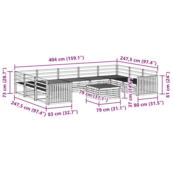 Комплект дивани за открито 10 pcs Естествен