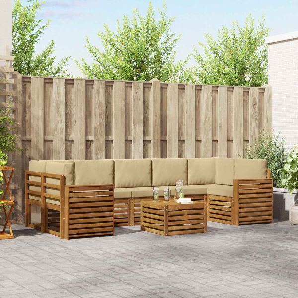 Комплект дивани за открито 8 pcs Натурален и Бежов