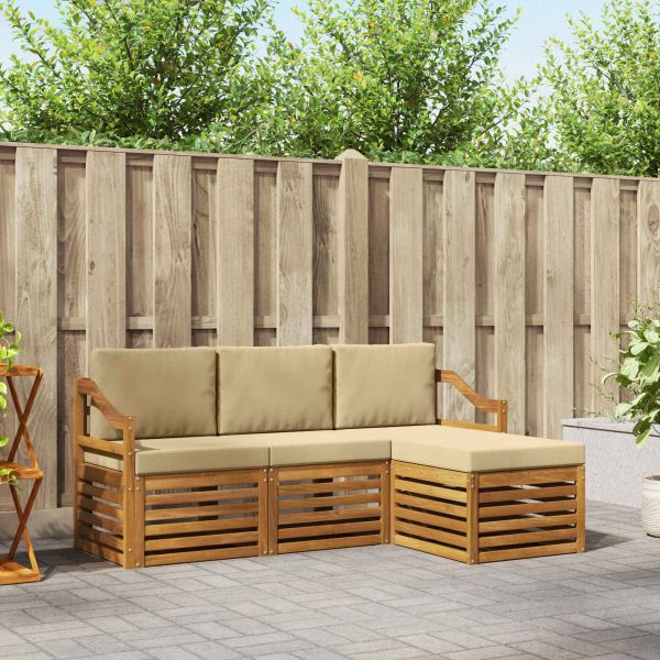 Комплект дивани за открито 4 pcs Натурален и Бежов