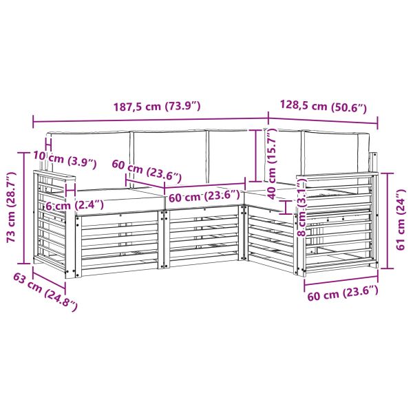 Комплекти дивани 4 pcs Натурален и Бежов Солидно акациево дърво