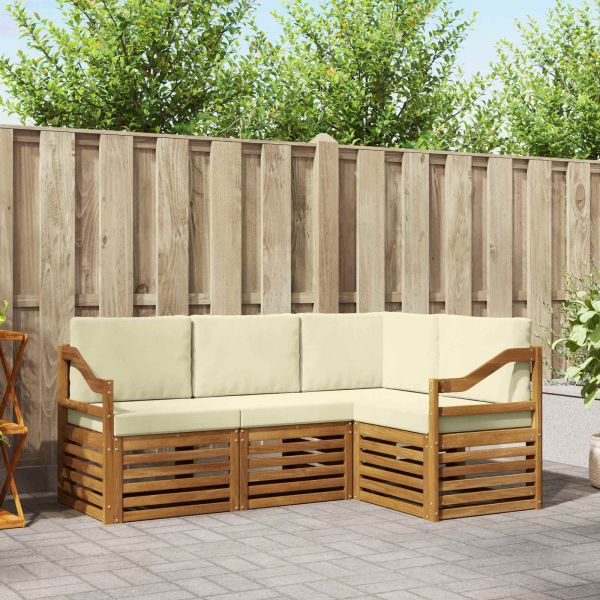 Комплекти дивани 4 pcs Натурален и Крема Солидно акациево дърво