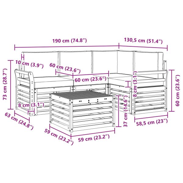 Комплект дивани за открито 5 pcs Натурален и Крема