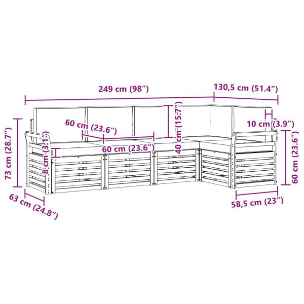 Комплект секционен диван 5 pcs Естествено и светло сиво