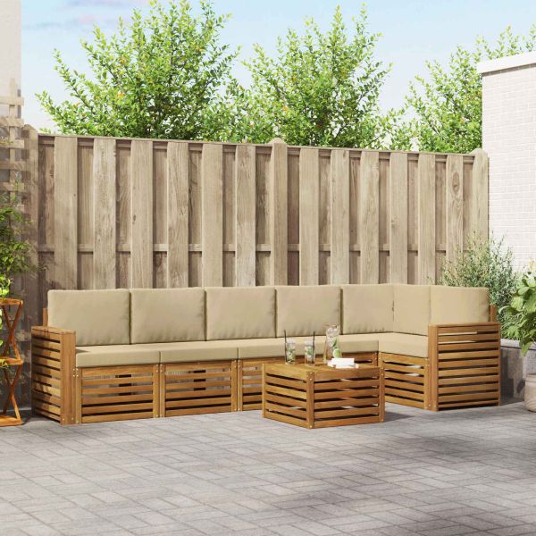 Комплекти дивани 7 pcs Натурален и Бежов Солидно акациево дърво