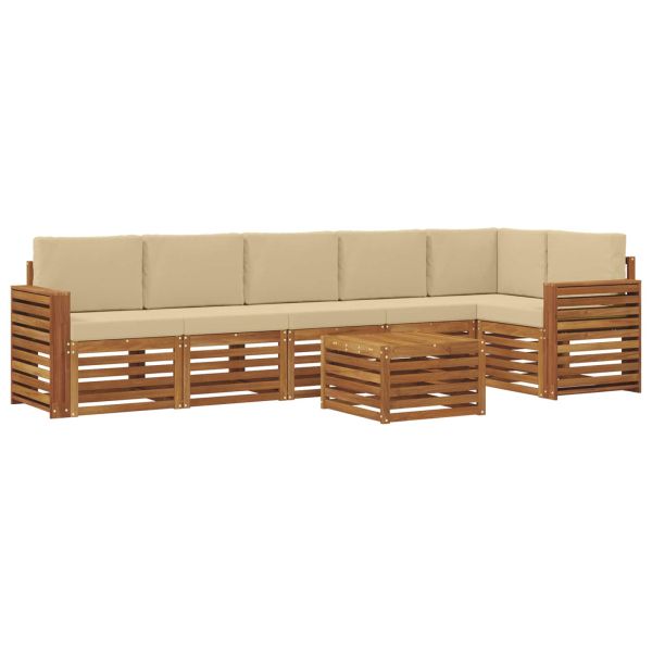Комплекти дивани 7 pcs Натурален и Бежов Солидно акациево дърво