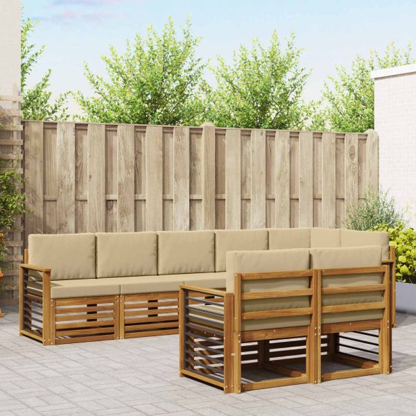 Комплекти дивани 8 pcs Натурален и Бежов Солидно акациево дърво