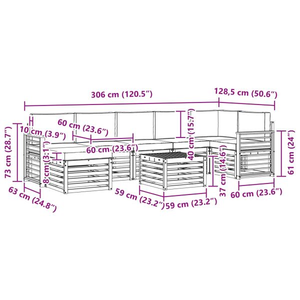 Комплекти дивани 8 pcs Натурален и Бежов Солидно акациево дърво