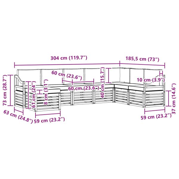 Комплекти дивани 8 pcs Натурален и Бежов Солидно акациево дърво