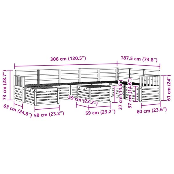 Комплект дивани за открито 9 pcs Естествен