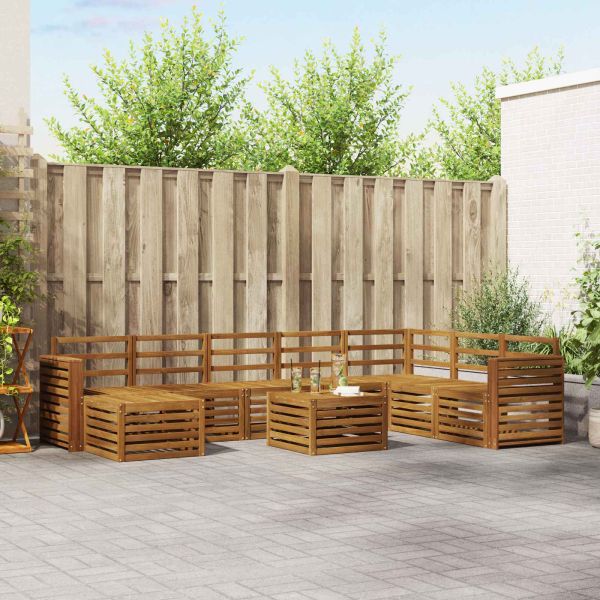 Комплект секционен диван 9 pcs Естествен Солидно акациево дърво