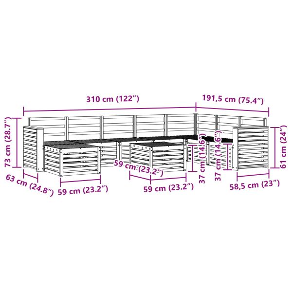 Комплект секционен диван 9 pcs Естествен Солидно акациево дърво