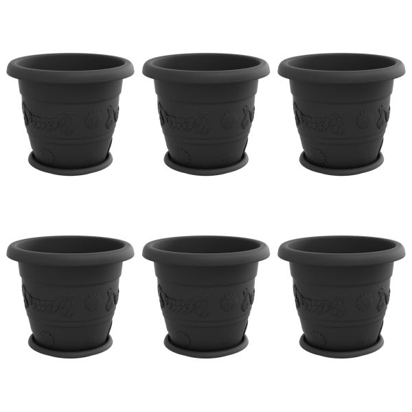 Саксии за растения 6 pcs Черно Ø 34 x 28 см Пластмаса