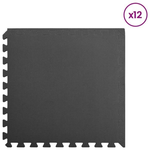 Мат за под басейн 12 pcs Черно 4,32 ㎡ EVA Пяна
