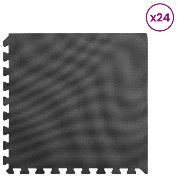 Мат за под басейн 24 pcs Черно 8,64 ㎡ EVA Пяна