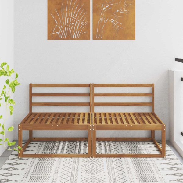 2 Брой Среден диван за открито Естествен 158 x 83 x 73 см