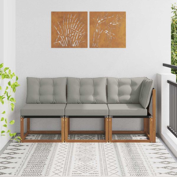 Външен среден и ъглов диван с възглавница 3 Брой Естествен