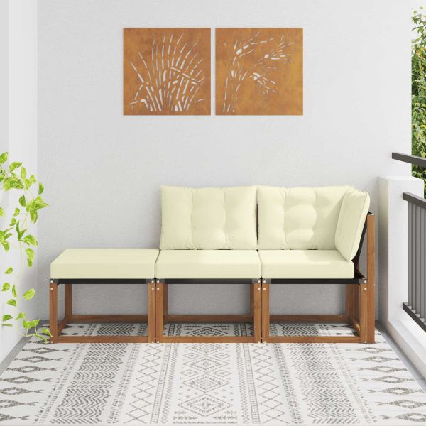 Външен модулен диван с възглавница 3 Брой Натурален и Крема