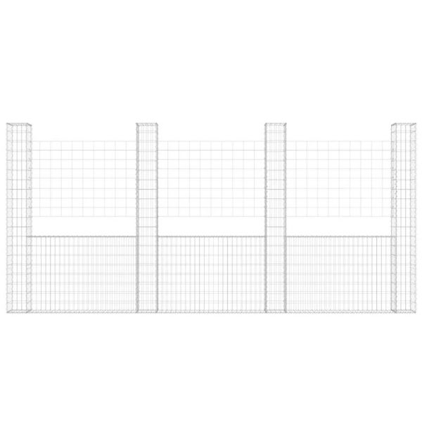 U-образна габионна кошница с 4 стълба, желязо, 380x20x200 см