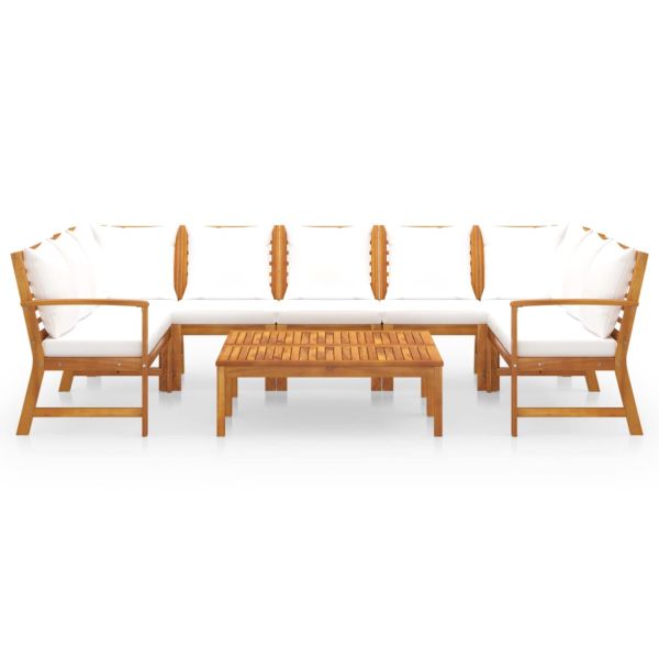 Градински лаундж комплект с възглавници, 9 части, акация масив