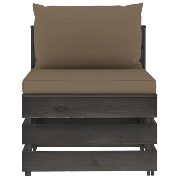 Секционен ъглов диван с възглавници, сиво импрегнирано дърво