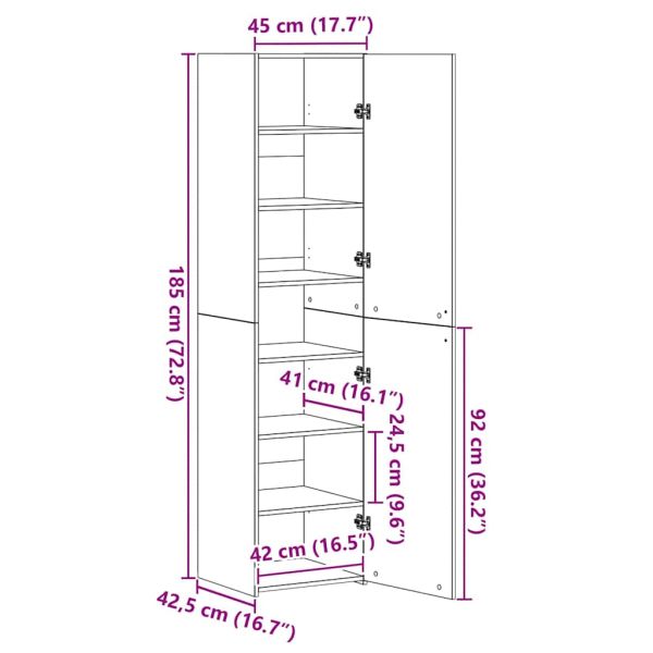 Висок шкаф, бетонно сив, 45x42,5x185 см, инженерно дърво