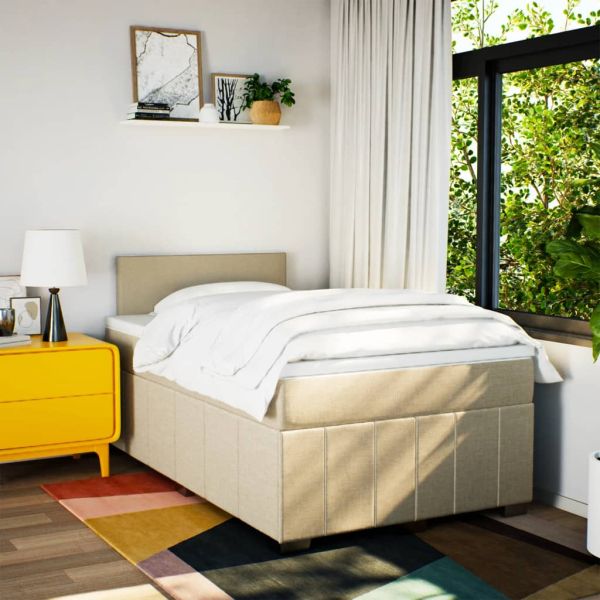 Боксспринг легло с матрак, кремаво, 120x200 см, плат